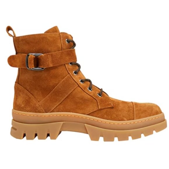 8 by YOOX Suede BUCKLE-DETAIL ANKLE BOOT Camel SIZE 37 EU